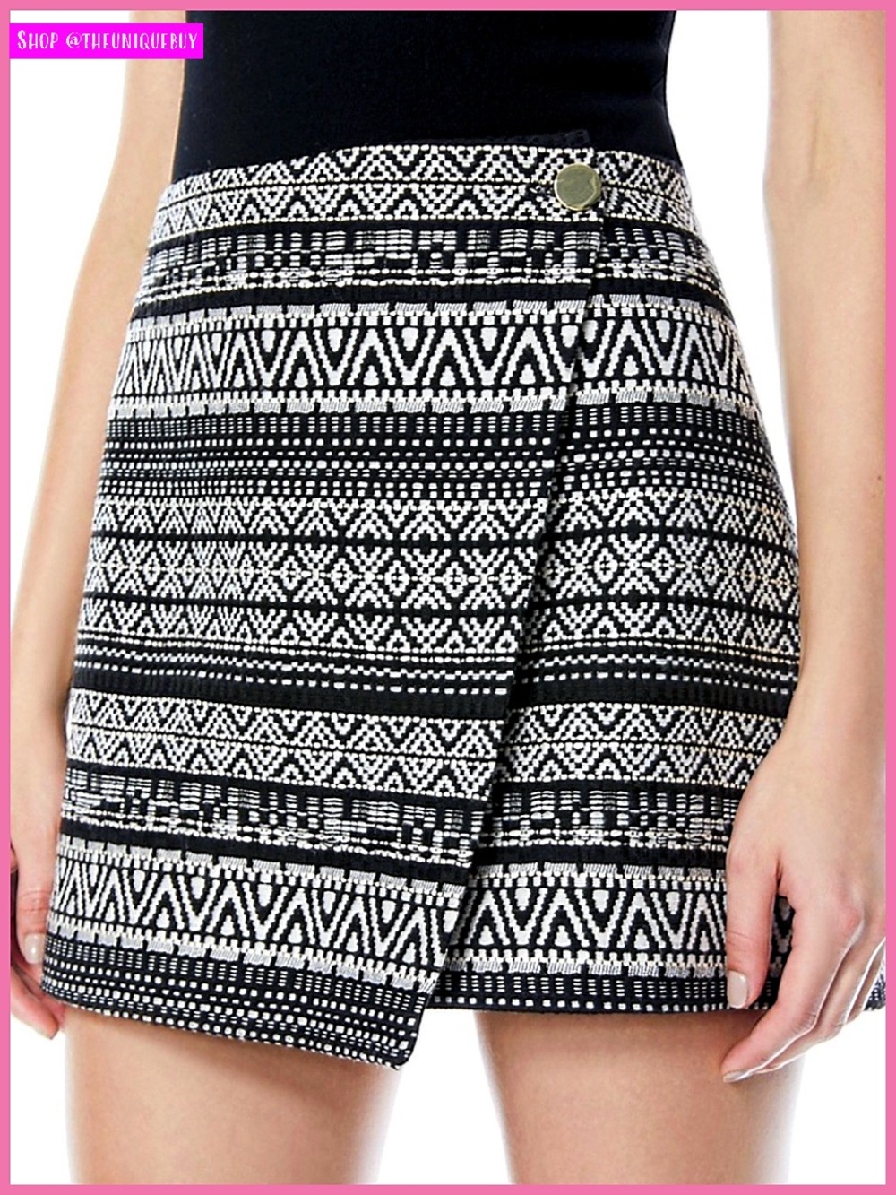 Alice + Olivia Renna Black White Flared Asymmetrical Wrap Mini Skirt